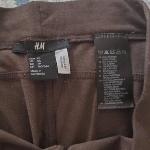 H&M Suedette Chocolate Brown Moto Leggings- XS- Like New - Picture 12 of 13